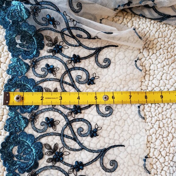 French Embroidered Lace Edging - Blue, Turquoise, Black 7.5" by the yard - Picture 5 of 5